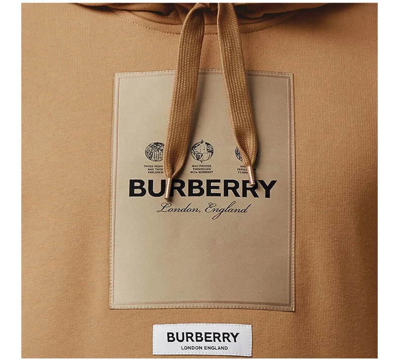 商品Burberry|BURBERRY 男士驼色标签贴花棉质连帽衫 8057531,价格¥4345,第8张图片详细描述