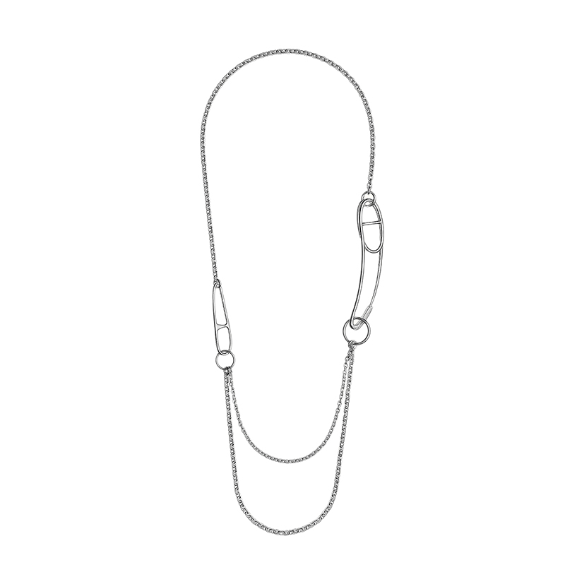 商品Hermes|HERMES/爱马仕 经典double Chaîne d'Ancre Punk系列 925纯银回形针长项链H117113B,价格¥14046,第3张图片详细描述
