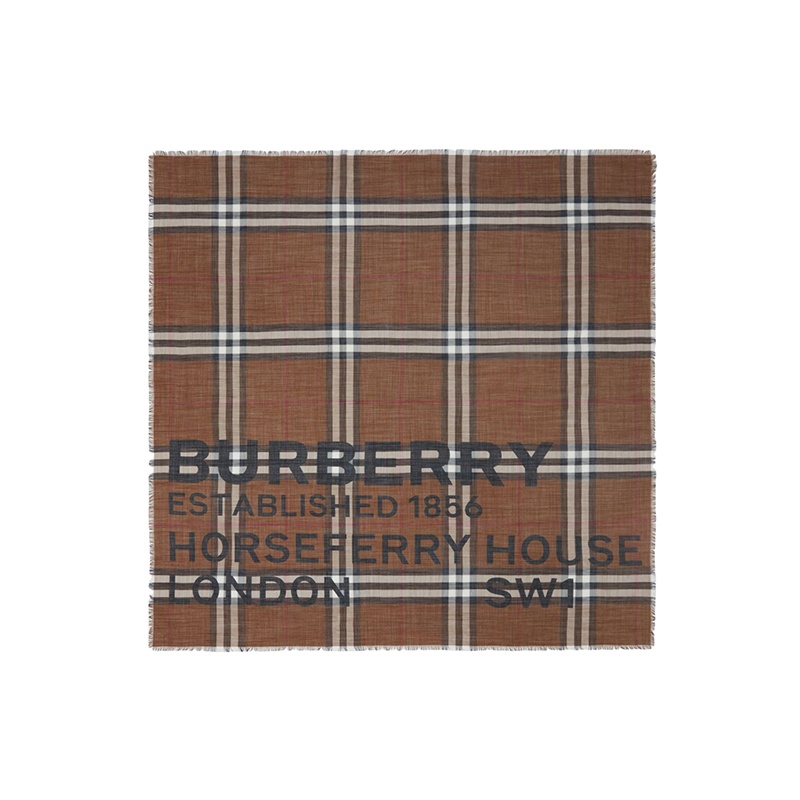 商品Burberry|【包税】BURBERRY/博柏利 22年秋冬新款 Horseferry系列 男女同款深桦木棕色丝毛混纺印花格纹大号方巾80573851,价格¥3293,第2张图片详细描述