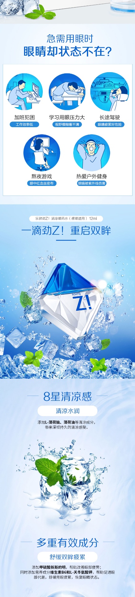 商品ROHTO|【3瓶装】ROHTO 乐敦 Pro激爽眼药水 12毫升 清凉度8,价格¥133,第2张图片详细描述