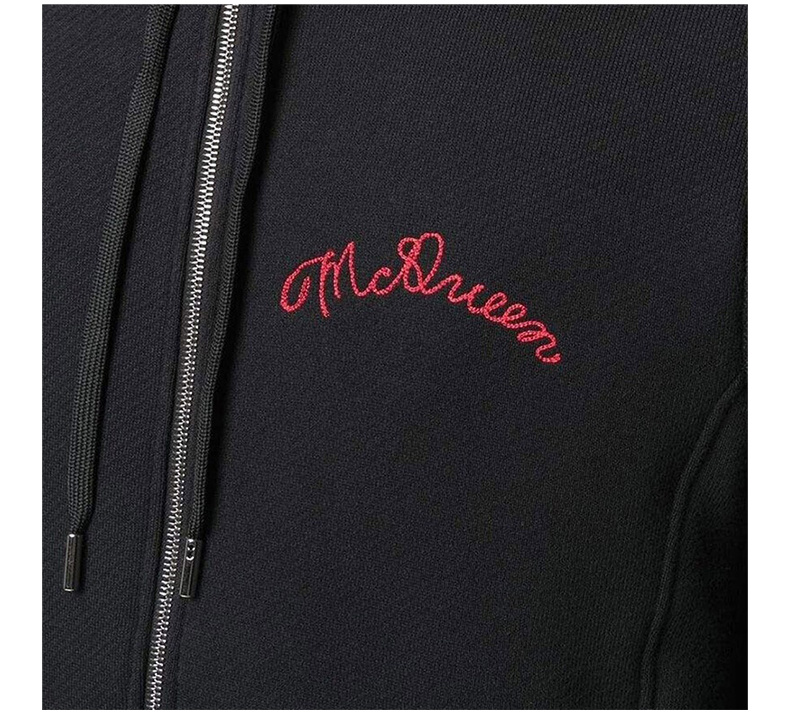 商品[国内直发] Alexander McQueen|ALEXANDER MCQUEEN 男士黑色棉质前拉链连帽外套 599617-QRX82-1000,价格¥6240,第7张图片详细描述
