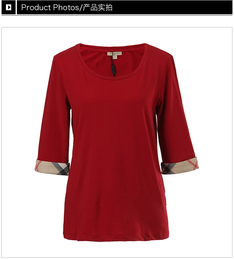 商品Burberry|Burberry 博柏利 大红色混合材质纯色简约女士T恤 3886953,价格¥692,第2张图片详细描述