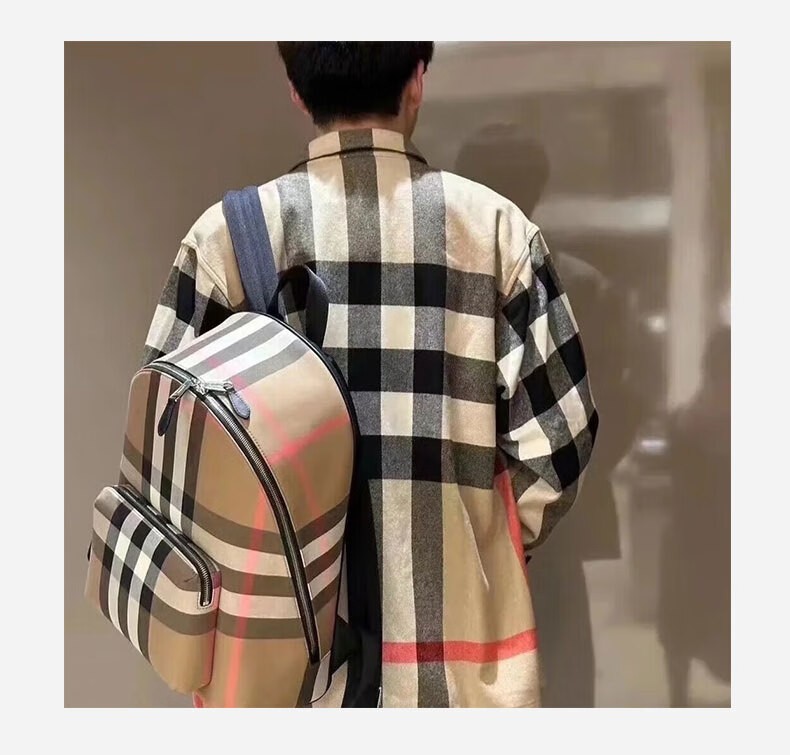商品Burberry|【现货】博柏利 灰褐色纺织格纹装饰拉链配口袋双肩包80845501,价格¥4536,第8张图片详细描述
