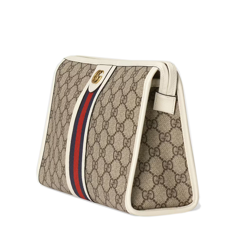 商品Gucci|GUCCI/古驰 22春夏新款Ophidia系列 男士米色/乌木色老花帆布白色皮革滚边红蓝织带装饰金扣手拿包59823496IWT9794,价格¥6412,第3张图片详细描述