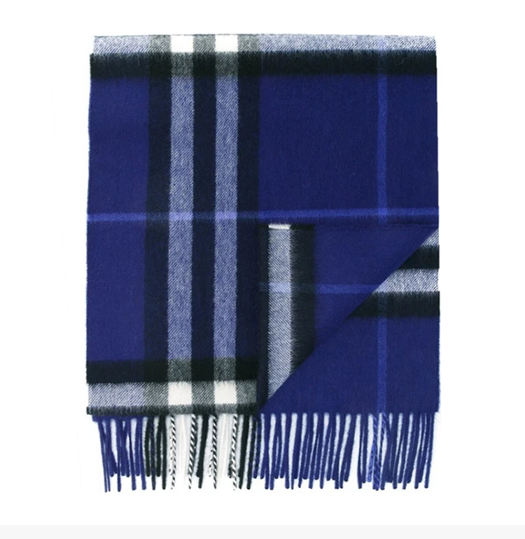 商品Burberry|Burberry 博柏利 羊绒亮蓝宝石蓝条纹色 男士围巾 4030504,价格¥3564,第5张图片详细描述