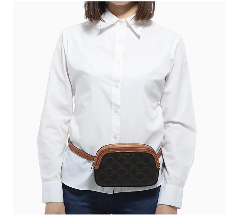 商品[国内直发] Celine|CELINE/赛琳 2020早春新款 Triomphe系列 棕色皮革拼接老花帆布复古腰包 192672-BZJ-04LU,价格¥11434,第7张图片详细描述