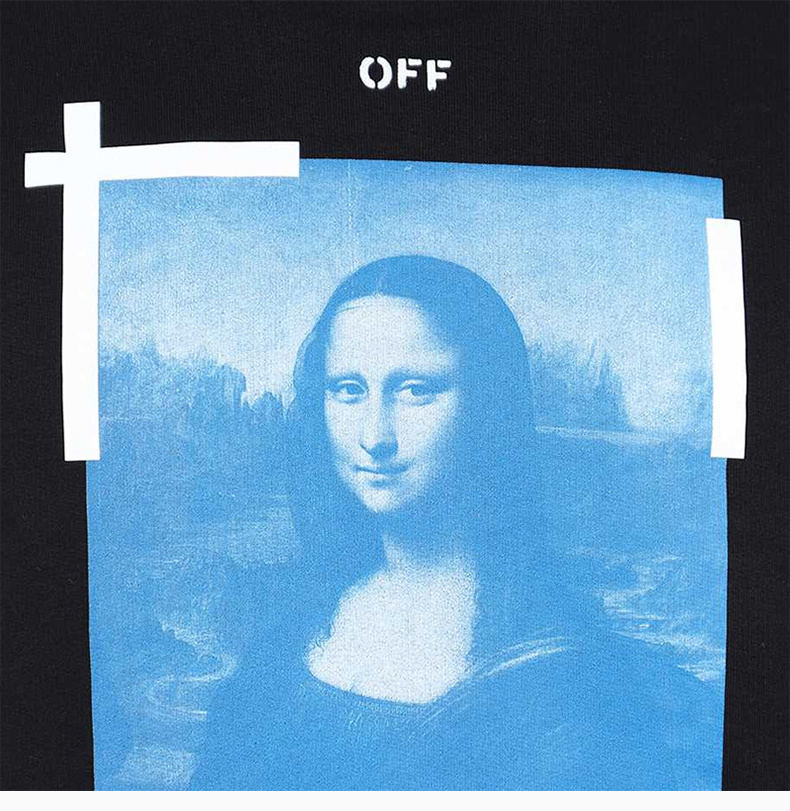 商品Off-White|OFF WHITE 男士黑色白色徽标蓝色蒙娜丽莎油画圆领卫衣 OMBA025R21FLE003-1001,价格¥2883,第8张图片详细描述