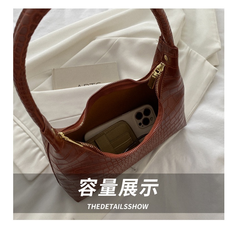 商品[国内直发] GLENVINTEN|格岚云顿腋下包女士包包2022秋季新款韩版时尚复古鳄鱼纹法棍包女式单肩包,价格¥355,第6张图片详细描述