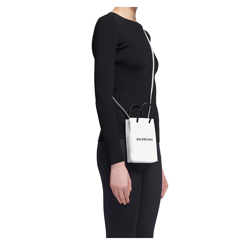 商品Balenciaga|Balenciaga/巴黎世家 秋冬新款 白色纹理小牛皮购物袋手机包斜挎手提包 ,价格¥7146,第3张图片详细描述