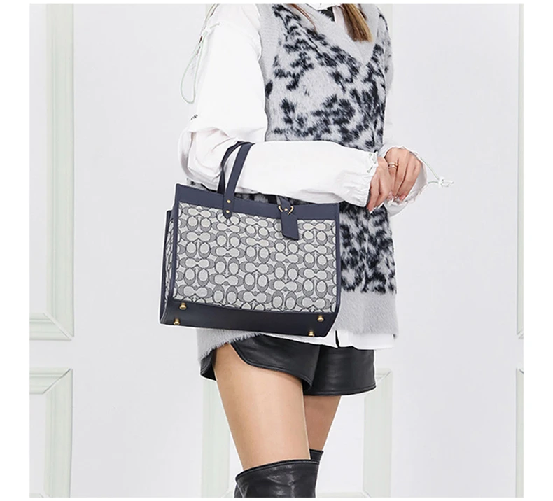 商品Coach|Coach(专柜) 女士海军蓝色标志性提花手提包 C3282B4SHG,价格¥2085,第8张图片详细描述