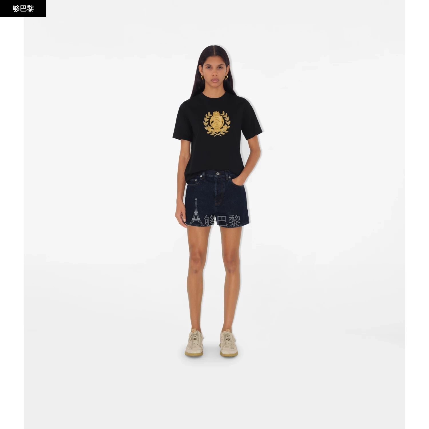商品Burberry|【预售】 巴宝莉 25春夏 女士 短袖T恤 字母 B 徽章棉质 T 恤衫 81081701 ,价格¥3758,第4张图片详细描述