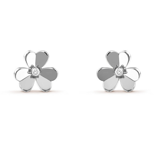 商品Van Cleef & Arpels| Van Cleef & Arpels/梵克雅宝 经典Frivole系列 18k金白金镶嵌钻石三瓣花朵小号耳钉VCARD80200,价格¥47979,第4张图片详细描述