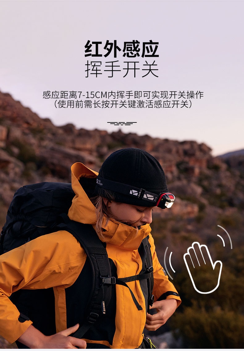 商品[国内直发] MobiGarden|户外徒步露营防水头戴式LED强光超亮充电感应式夜钓鱼头灯,价格¥126,第15张图片详细描述