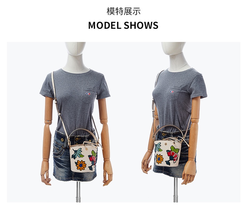 商品[国内直发] Tory Burch|托里·伯奇TORY BURCH  奢侈品TB女包时尚花朵米色皮质手提单肩斜挎包抽绳水桶包 86084-121,价格¥2955,第6张图片详细描述