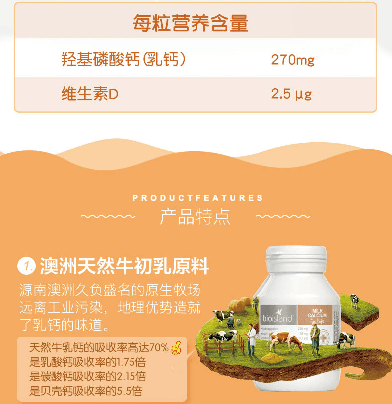 商品Bioisland|澳洲bio island 进口婴幼儿童宝宝液体牛乳钙维D胶囊 补钙片90粒,价格¥170,第9张图片详细描述