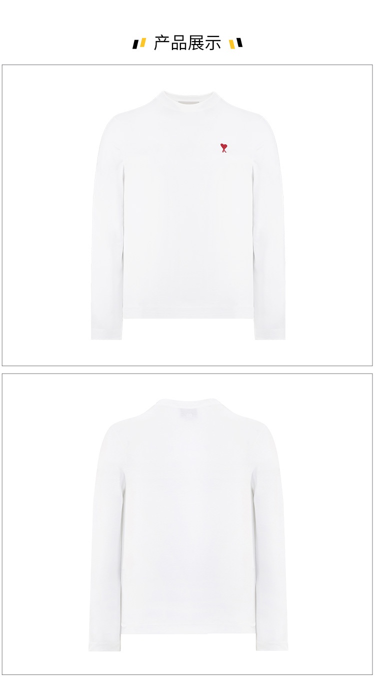 商品[国内直发] AMI|AMIPARIS爱心刺绣logo圆领套头舒适宽松纯棉长袖T恤 男女同款情侣款 黑色/白色,价格¥1099,第8张图片详细描述