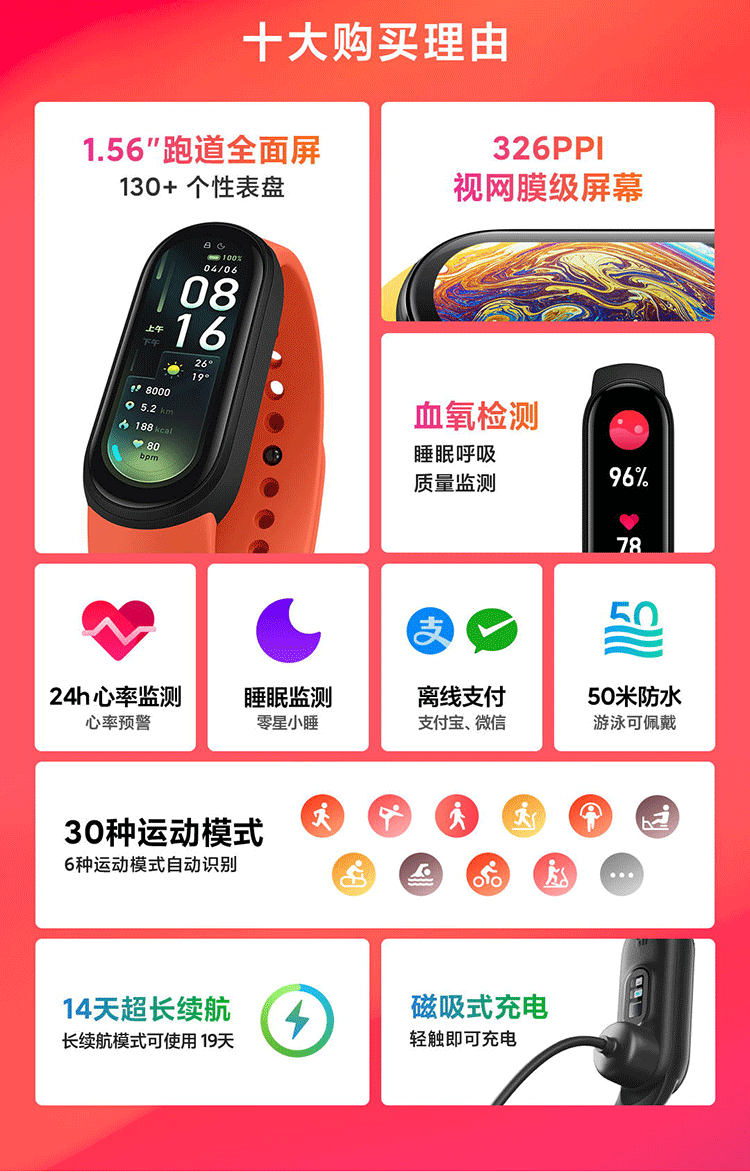 商品[国内直发] XIAOMI|小米手环6,价格¥225,第2张图片详细描述