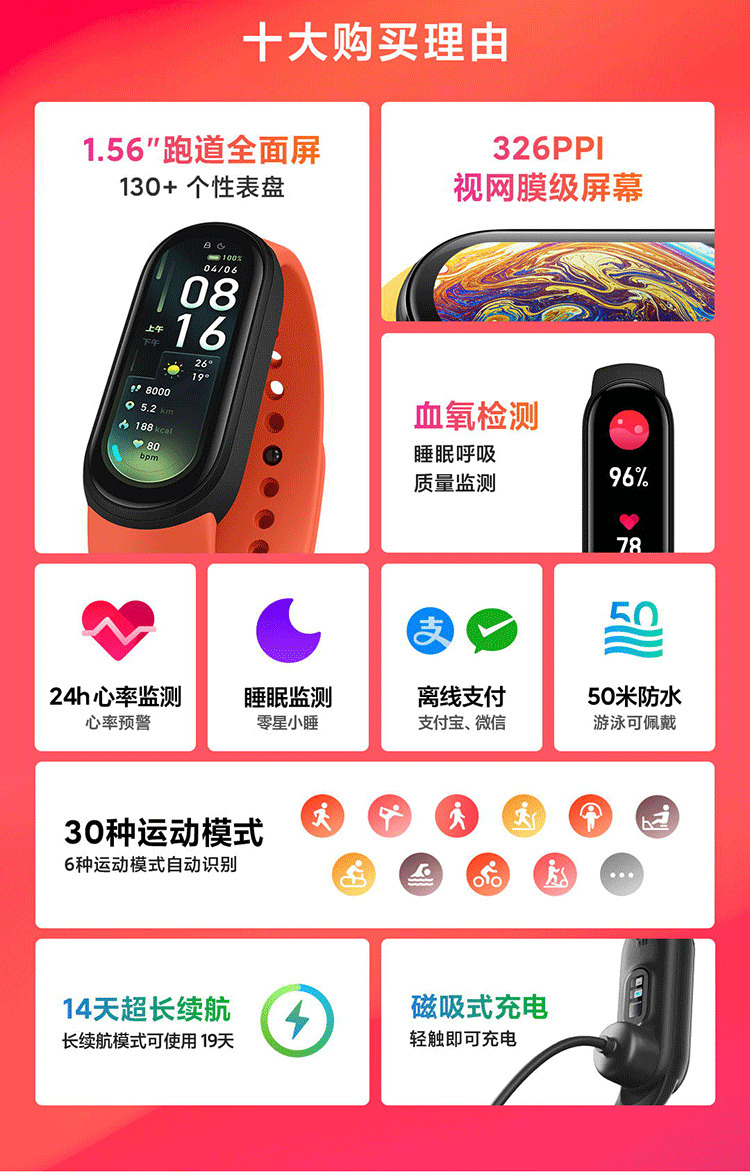 商品[国内直发] XIAOMI|小米手环6,价格¥227,第2张图片详细描述