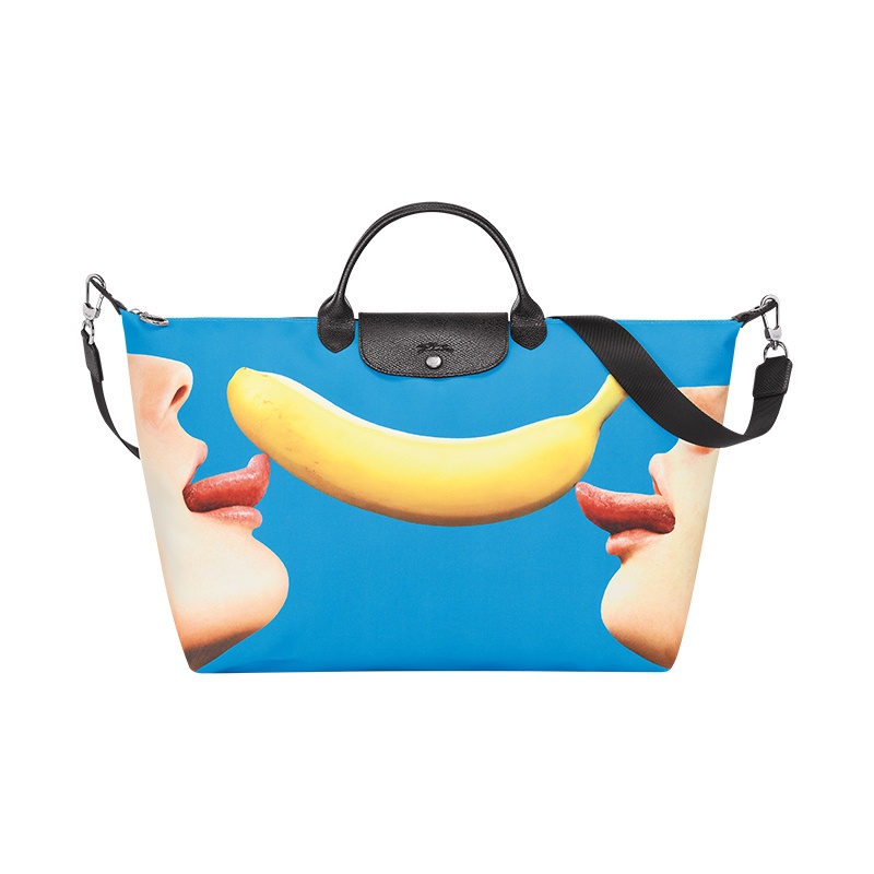 商品Longchamp|珑骧 TOILETPAPER女士小号蓝色图案帆布旅行包,价格¥3473,第4张图片详细描述
