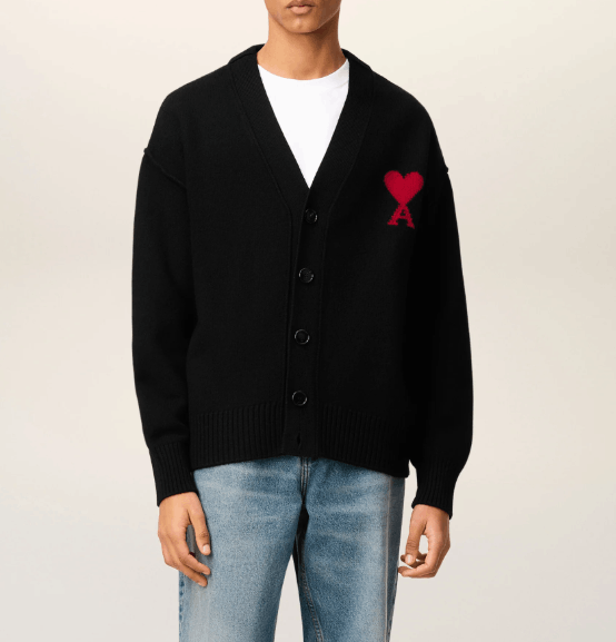 商品AMI|AMIPARIS 新款经典爱心字母宽松V领长袖毛衣男女同款 黑色（香港仓发货）,价格¥2576,第19张图片详细描述
