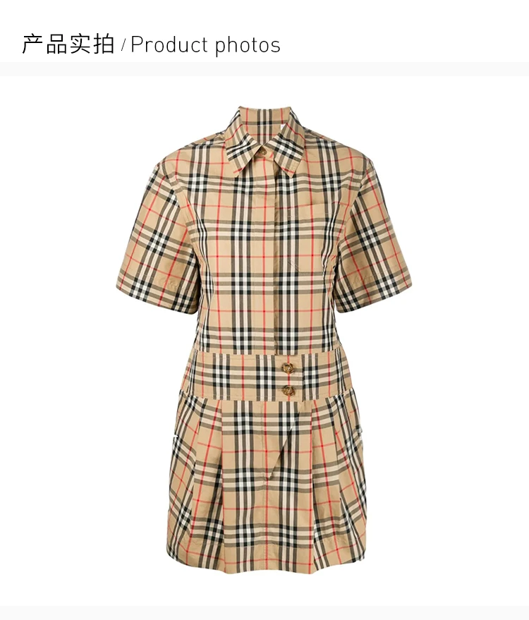 商品[国内直发] Burberry|Burberry 博柏利 女士复古黄棉质连衣裙 8014190,价格¥4453,第4张图片详细描述