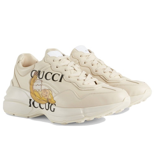 商品Gucci|【包税】GUCCI/古驰 Rhyton系列 女士象牙色皮革和Bananya印花运动鞋老爹鞋6594082SH009522,价格¥6982,第3张图片详细描述