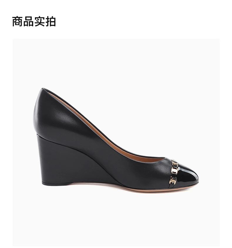 商品Salvatore Ferragamo|SALVATORE FERRAGAMO 黑色女士坡跟鞋 0591377,价格¥2439,第3张图片详细描述
