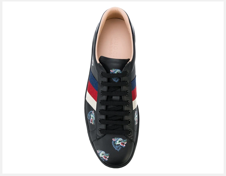 商品Gucci|GUCCI古驰 男士黑色牛皮狼头印花休闲鞋板鞋 386750-0H810-1162,价格¥5186,第5张图片详细描述