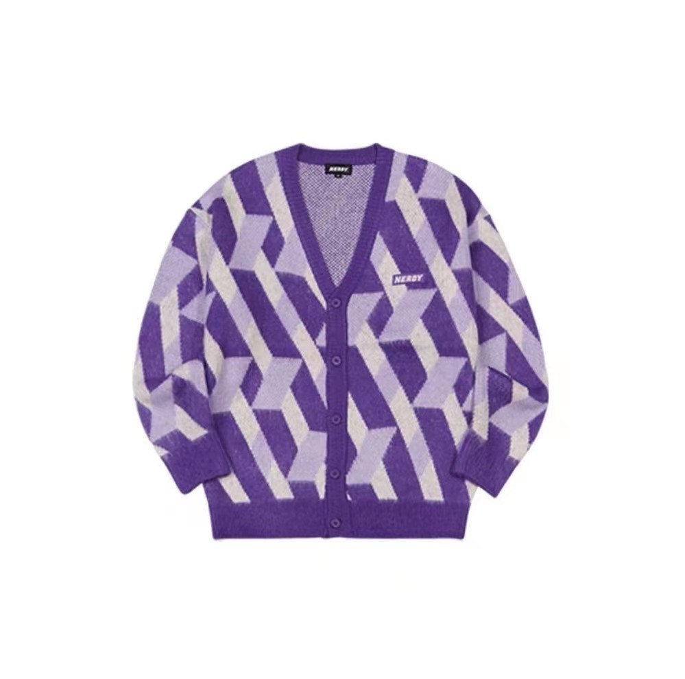 商品NERDY|【享贝家】NERDY 徽标LOGO宽松针织衫长袖毛衣 男女同款 紫色（预售款，10天发货） PNEF21KK06,价格¥356,第3张图片详细描述