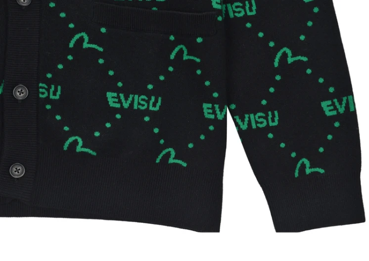 商品Evisu|【享贝家】（国内现货-QD）Evisu 福神 男女情侣老花针织开衫毛衣休闲23秋 黑色 ET4MSW911BK,价格¥364,第7张图片详细描述