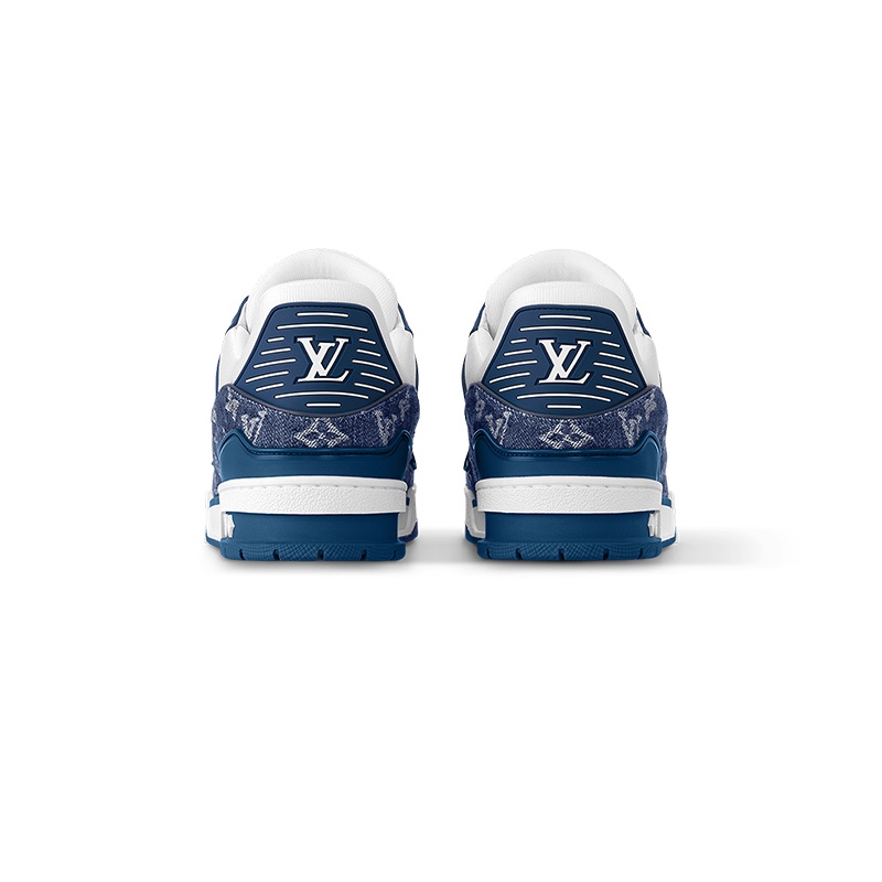 商品Louis Vuitton|【现货】LV/路易威登 男士白蓝色粒面小牛皮牛仔布徽标压花运动鞋1A9JGT,价格¥9346,第2张图片详细描述