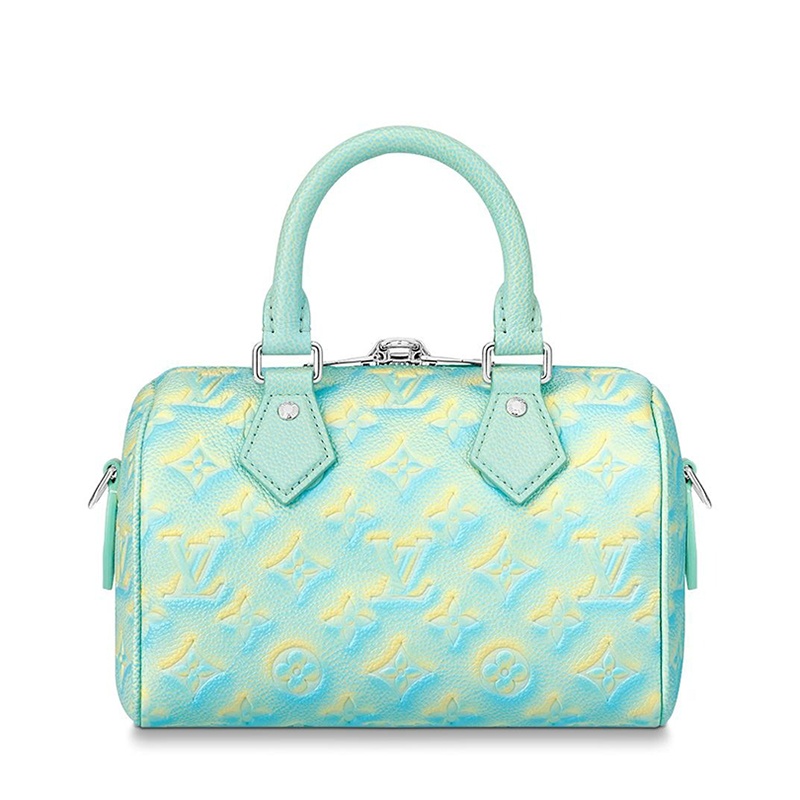 商品Louis Vuitton|【预售十天】Louis Vuitton/路易威登 22新款SPEEDY 20系列 女士水绿色喷绘效果老花压纹粒面牛皮革银锁银链单肩斜跨链条包M46092,价格¥20166,第4张图片详细描述