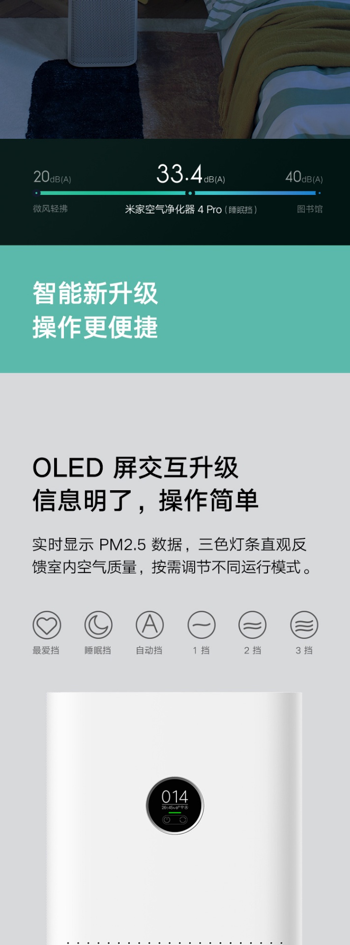 商品[国内直发] XIAOMI|小米米家空气净化器4pro家用室内办公智能除甲醛粉尘除雾霾净化机,价格¥2224,第10张图片详细描述