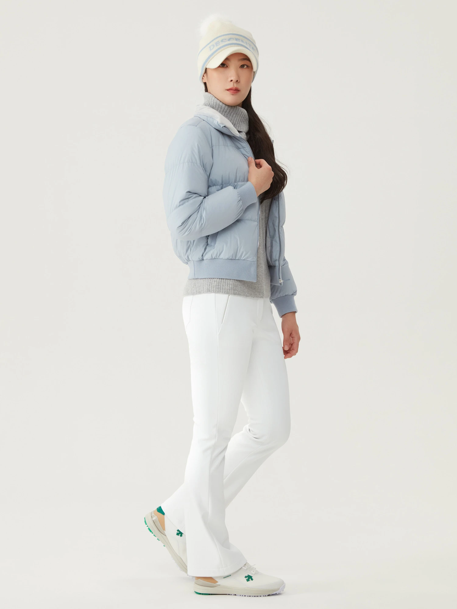 商品【预售商品15天发货】 DESCENTE|高尔夫女性米色粘合喇叭裤展现优雅气质 DO42WFPTO8-IVYG,价格¥1091,第7张图片详细描述