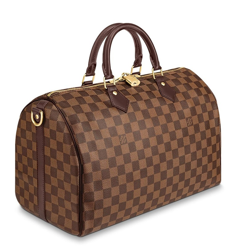 商品Louis Vuitton|预售10天 Louis Vuitton/路易威登 经典款SPEEDY 35系列 女士乌木色棋盘格帆布饰皮革滚边金扣配可拆卸肩带拉链开合单肩斜挎手提包N41366,价格¥14361,第5张图片详细描述