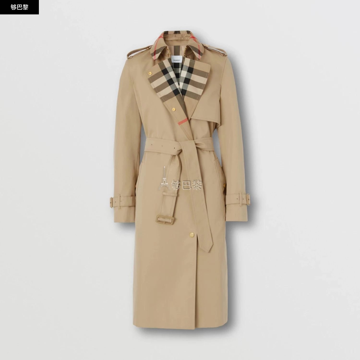 商品Burberry|【预售】 巴宝莉 24秋冬 女士 风衣 长款格纹衣领 Trench 风衣 80607351,价格¥17469,第3张图片详细描述