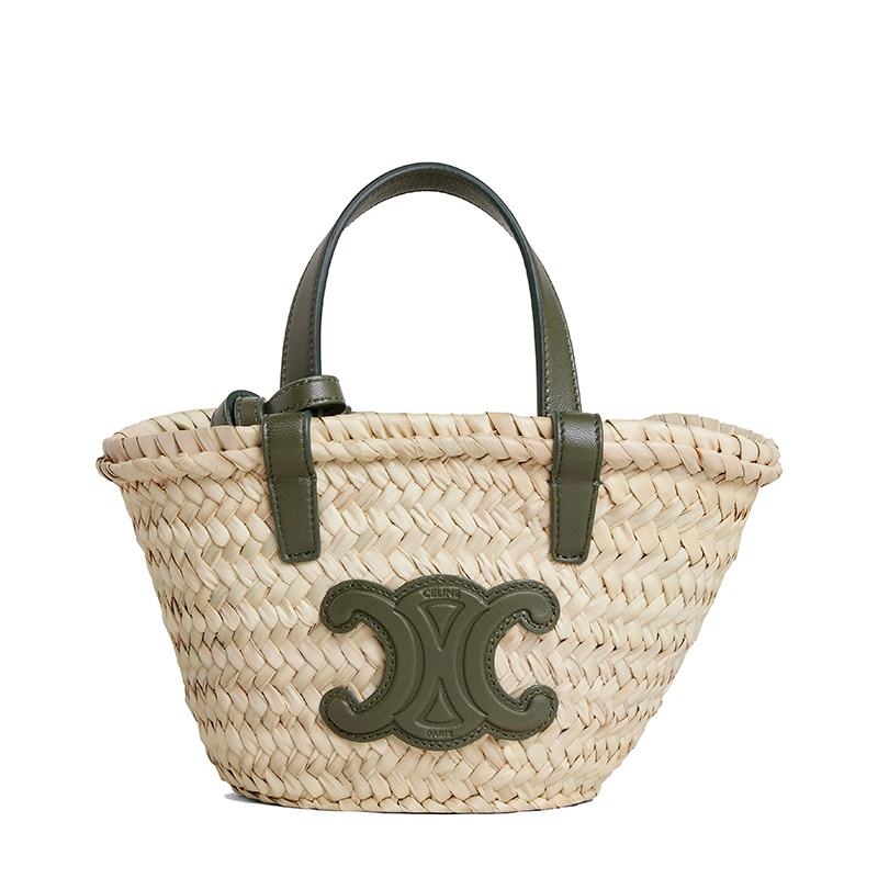 商品Celine|【包税】CELINE/赛琳 22新款PANIER TRIOMPHE系列 女士迷你款卡其绿色牛皮革棕榈叶编织单肩手提篮包10J392EH6.15KH,价格¥4209,第3张图片详细描述