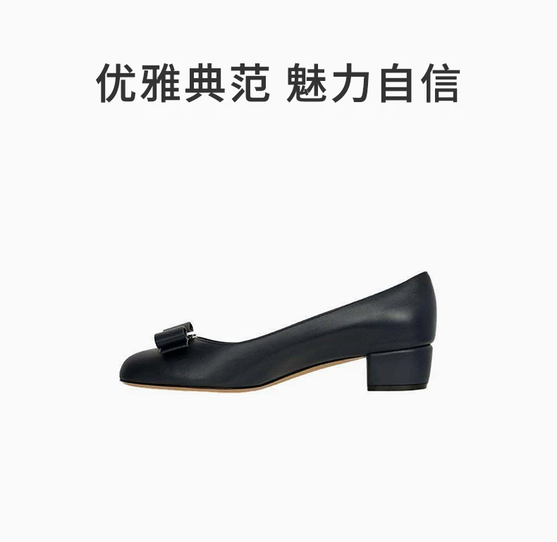 商品Salvatore Ferragamo|SALVATORE FERRAGAMO 女士深蓝色牛皮蝴蝶结装饰低跟船鞋 01-B221-574010,价格¥2479,第1张图片详细描述
