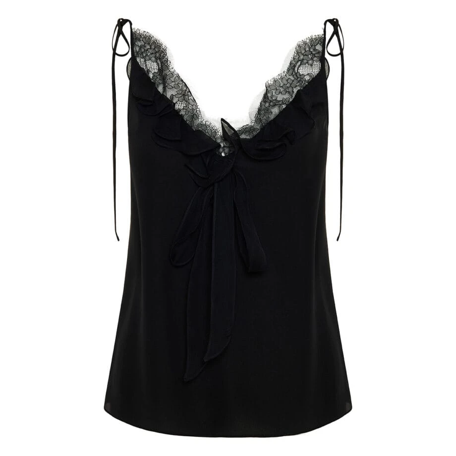 商品Alexander McQueen|MCQUEEN 女士黑色丝绸吊带背心 666144-QBABY-1000,价格¥3255,第1张图片详细描述