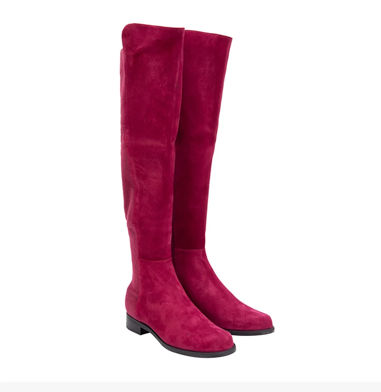 商品Stuart Weitzman|STUART WEITZMAN 女士玫红色麂皮绒时尚及膝长筒靴 5050-SUE-CRANBERRY,价格¥2682,第5张图片详细描述