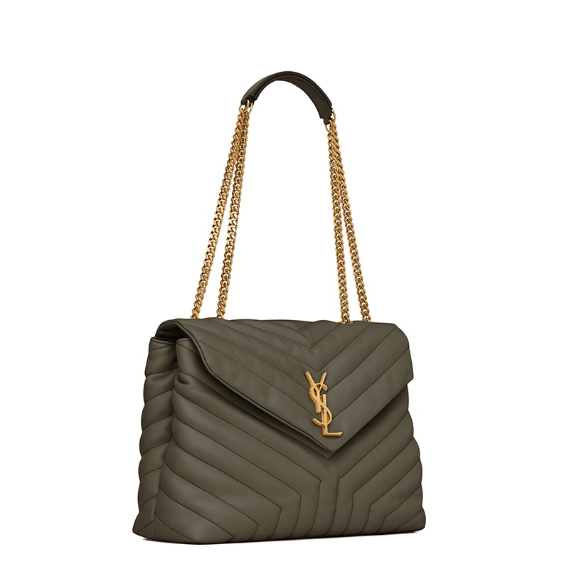 商品Yves Saint Laurent|SAINT LAURENT PARIS/圣罗兰 YSL 22春夏新款LOULOU系列 女士中号灰�卡其色"Y"形绗缝牛皮革金扣翻盖单肩斜挎包,价格¥21264,第5张图片详细描述