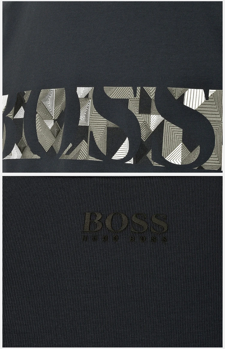 商品Hugo Boss|Hugo Boss 雨果博斯 新款男士棉质深蓝色logo印花时尚休闲短袖T恤 TEE5-171-0340-410,价格¥733,第5张图片详��细描述