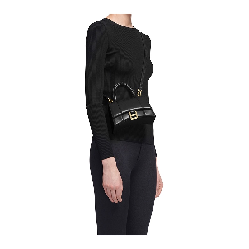 商品Balenciaga|Balenciaga/�巴黎世家 秋冬新款 黑色亮面小牛皮金扣沙漏包XS款单肩斜挎手提包5928331QJ4M1000,价格¥14752,第3张图片详细描述
