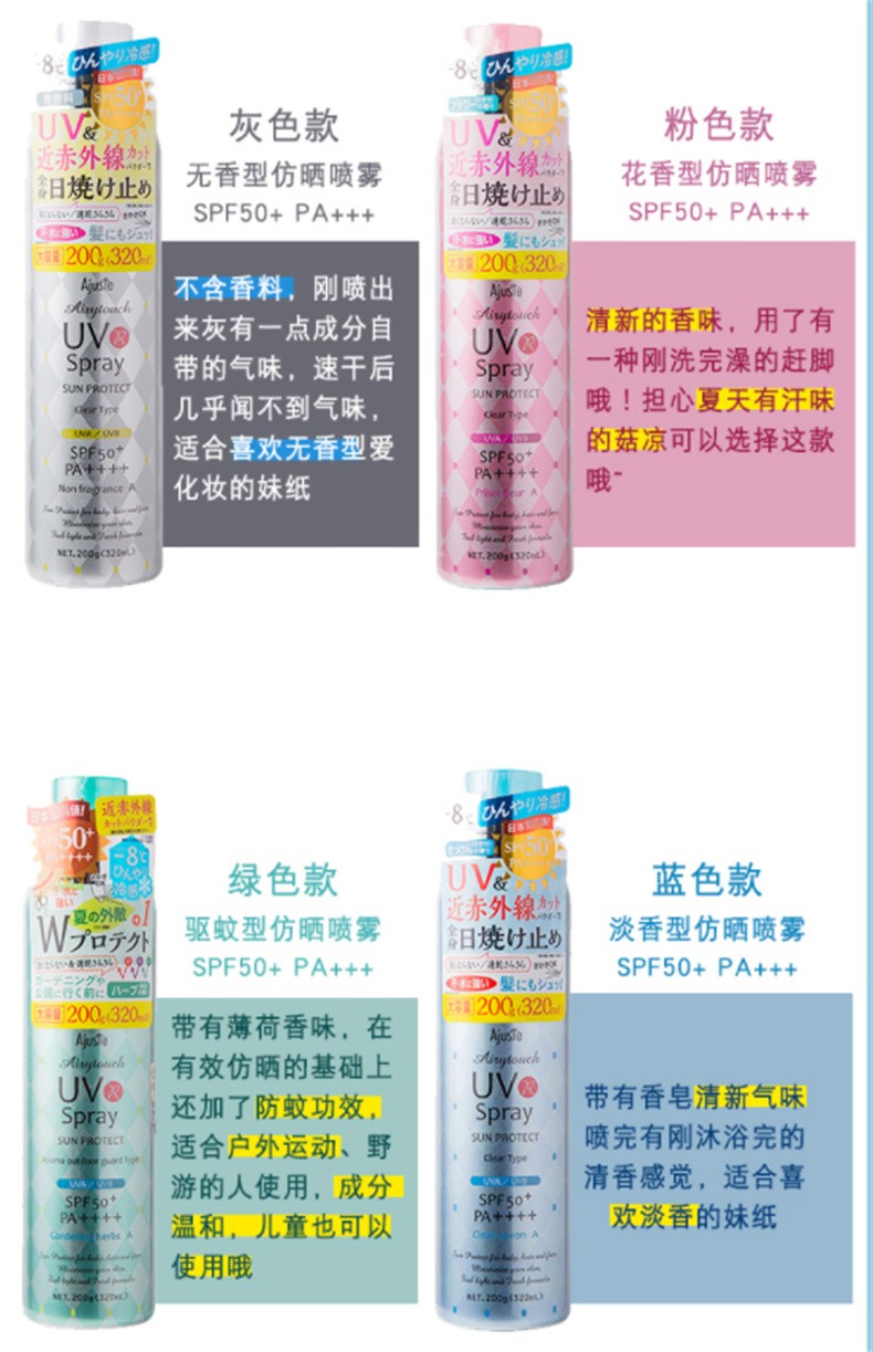 商品AJUSTE|AJUSTE/爱伽丝 防晒喷雾SPF50+ PA++++ 160ML 田园型｜包邮【香港直发】,价格¥76,第16张图片详细描述