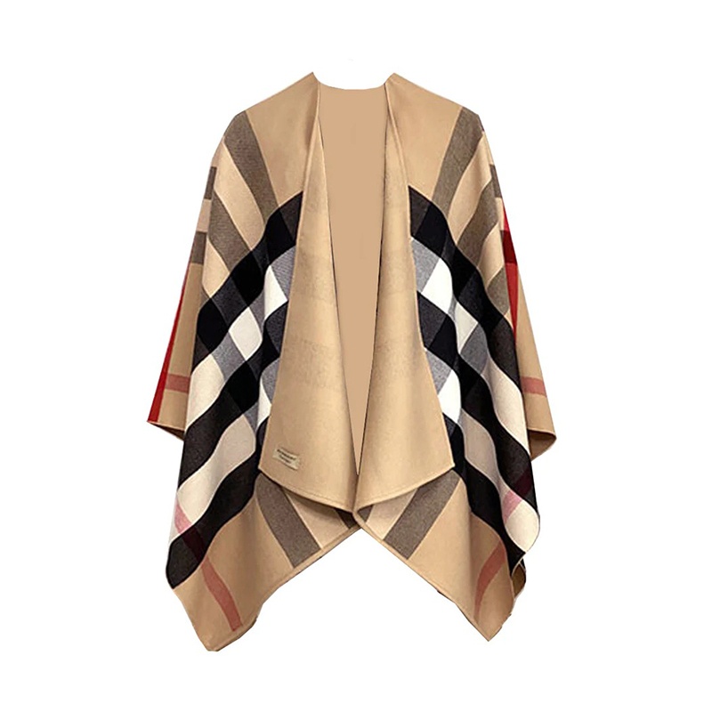 商品Burberry|【现货速发】BURBERRY/博柏利 经典款 女士驼色美利奴羊毛格纹斗篷披肩40294061,价格¥3404,第2张图片详细描述