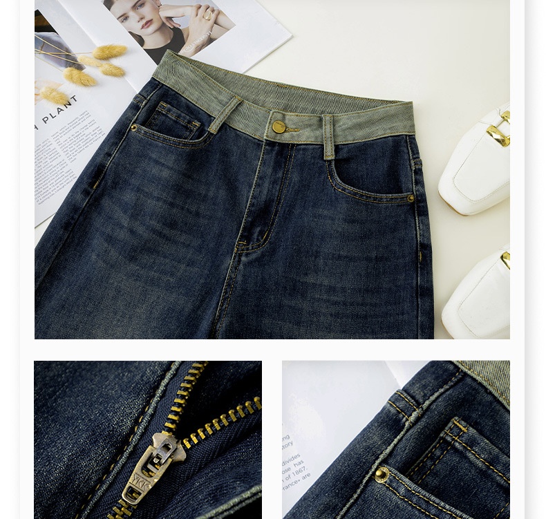 商品[国内直发] GLENVINTEN|格岚云顿英国品牌窄版弹力撞色阔腿牛仔裤女高腰垂感2024年秋装拼接高级感宽松显瘦,价格¥235,第15张图片详细描述