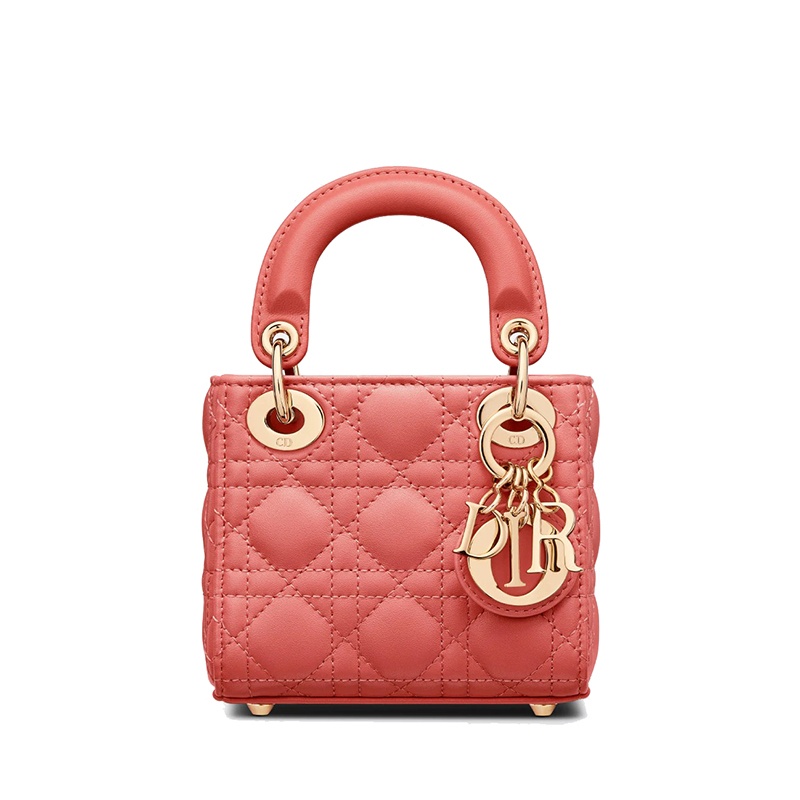 商品Dior|【包税】DIOR/迪奥 LADY DIOR系列 女士珊瑚粉小羊皮藤格纹羊皮革单肩斜挎手提戴妃包S0856ONGE_M76P,价格¥24755,第5张图片详细描述