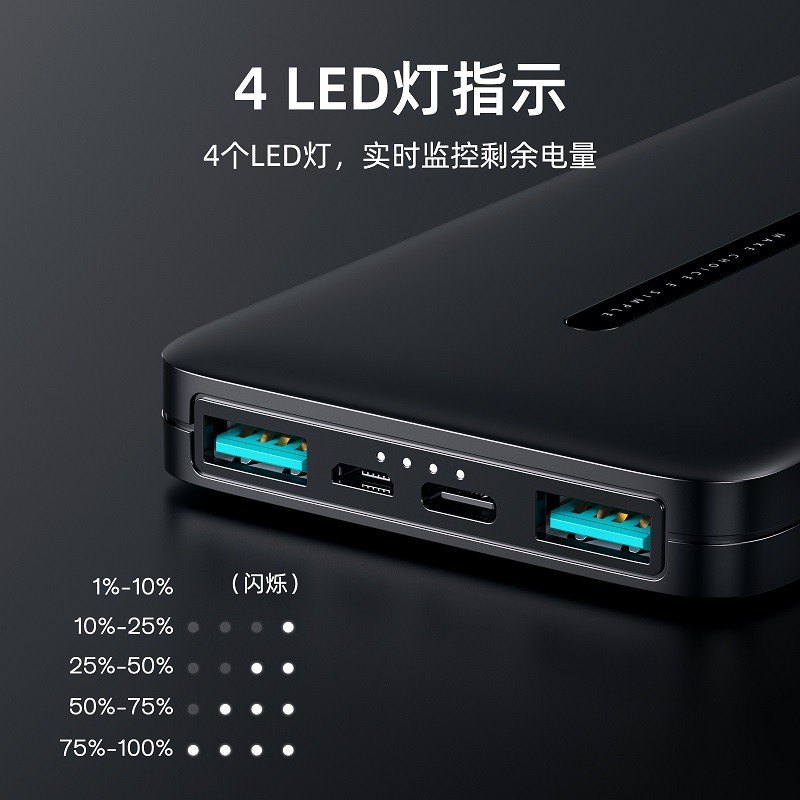 商品[国内直发] JOYROOM|机乐堂 JR-T012移动电源10000毫安时苹果安卓type-c接口2A快充双USB输出便携充电宝 黑色,价格¥177,第4张图片详细描述