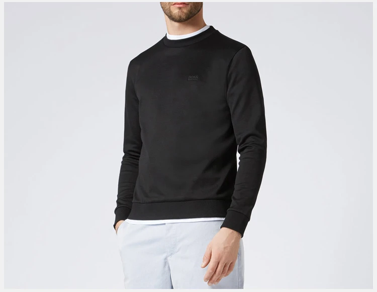 商品[国内直发] Hugo Boss|Hugo Boss 雨果博斯 男士纯色棉质混纺��刺绣BOSS胸标圆领长袖时尚休闲卫衣 SALBO1-50373714-001,价格¥781,第6张图片详细描述