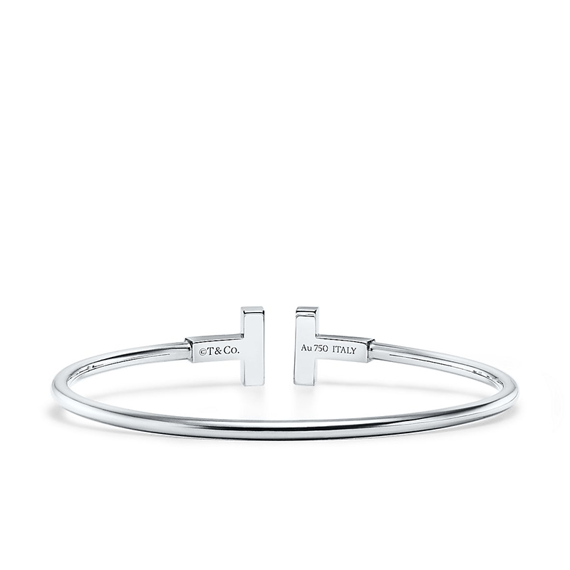 商品Tiffany & Co.|  Tiffany & Co.蒂芙尼  Tiffany T Wire系列18k金白金绿松石T字手镯GRP11109,价格¥28944,第3张图片详细描述